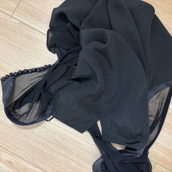 VERA WANG 1995 Vintage Black Sheer Sleeve Silk Mini Dress - Picture 7 of 8